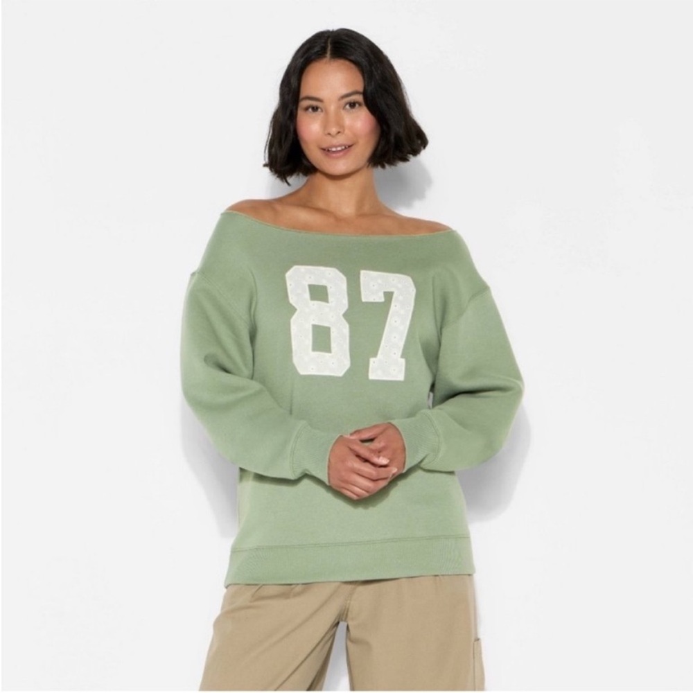 Women's Off the Shoulder Sweatshirt -
Wild Fable™ Green XS, NWT - Picture 2 of 8